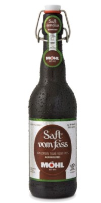 Möhl Apfelwein trüb Saft vom Fass ALKOHOLFREI Glas