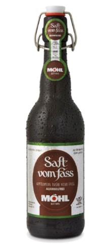 Möhl Apfelwein trüb Saft vom Fass ALKOHOLFREI Glas