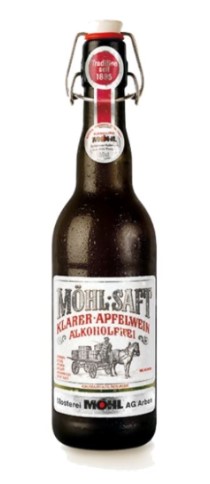 Möhl Apfelwein Saft KLAR Spezial ALKOHOLFREI Glas
